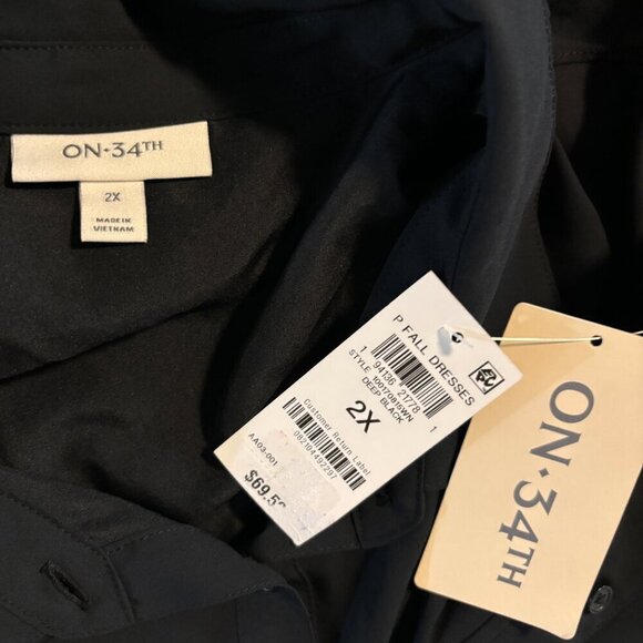 On 34th Plus Size Long-Sleeve Belted Black Shirtdress NWT - Picture 12 of 12